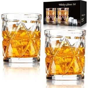 Set of 2, Old Fashioned Whiskey Glasses & Ice Mold Tray